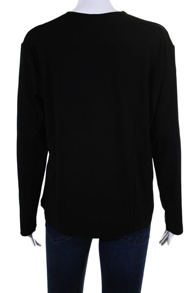 Natto Womens Long Sleeve Leather Flower Knit Shirt Black Dark Brown Size XL