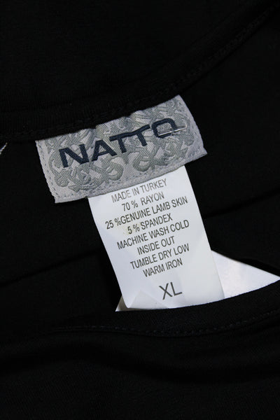 Natto Womens Long Sleeve Leather Flower Knit Shirt Black Dark Brown Size XL