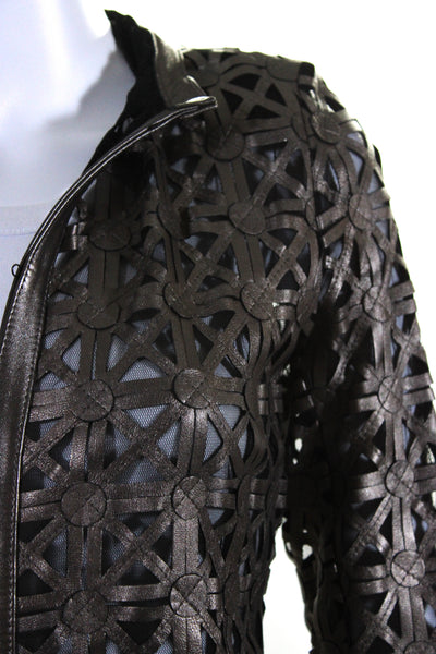 In Transit Womens Laser Cut Metallic Mesh Leather Jacket Brown Black Size XL