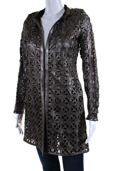 In Transit Womens Laser Cut Metallic Mesh Leather Jacket Brown Black Size XL