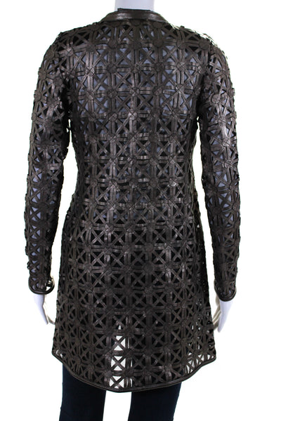 In Transit Womens Laser Cut Metallic Mesh Leather Jacket Brown Black Size XL