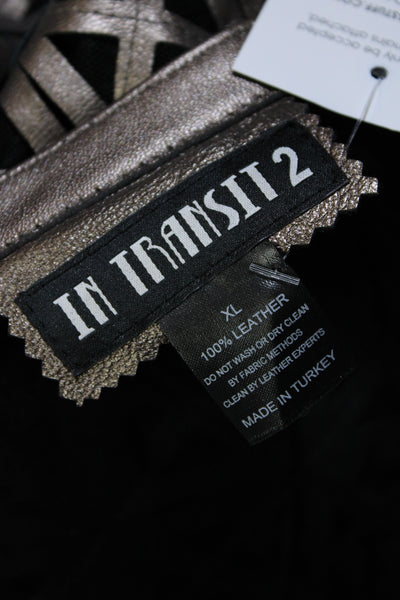 In Transit Womens Laser Cut Metallic Mesh Leather Jacket Brown Black Size XL