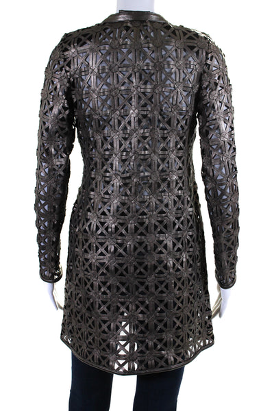 In Transit Womens Laser Cut Metallic Mesh Leather Jacket Brown Black Size Large