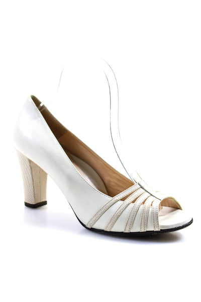 Taryn Rose Womens Leather Peep toe Slip On Pumps White Size 8