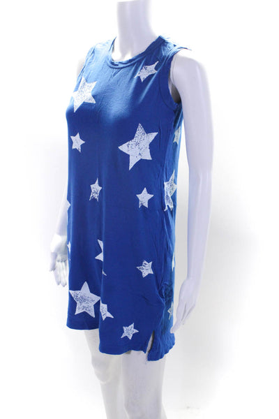 Current/Elliott Womens Sleeveless Crew Neck Mini Star Dress Blue Cotton Size 0