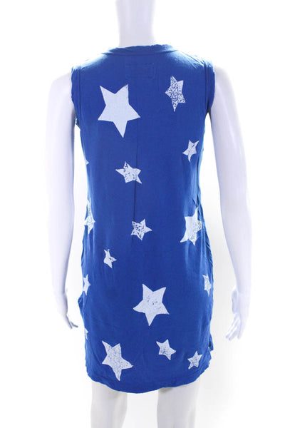 Current/Elliott Womens Sleeveless Crew Neck Mini Star Dress Blue Cotton Size 0