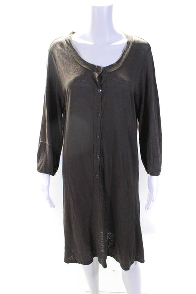 Graham & Spencer Womens Brown Linen Henley Neck Long Sleeve Knit Dress Size M