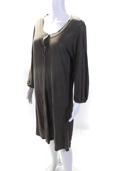 Graham & Spencer Womens Brown Linen Henley Neck Long Sleeve Knit Dress Size M