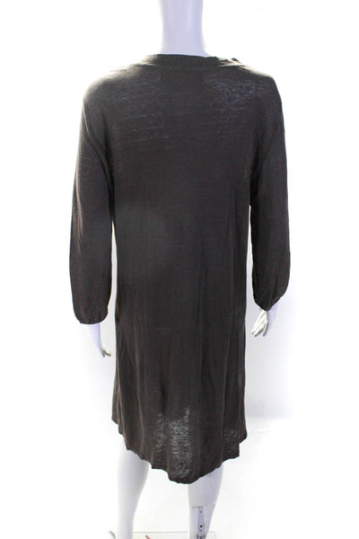 Graham & Spencer Womens Brown Linen Henley Neck Long Sleeve Knit Dress Size M