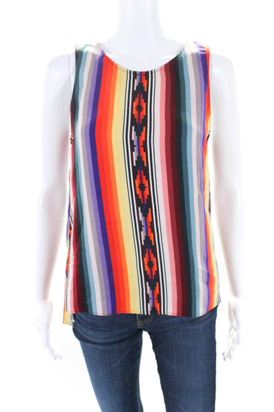 Parker Womens Silk Aztec Print Cross Back Sleeveless Blouse Multicolor Size XS