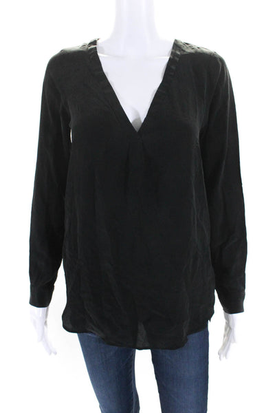 Joie Womens Cotton Georgette Long Sleeve V-Neck Tunic Blouse Top Black Size XS