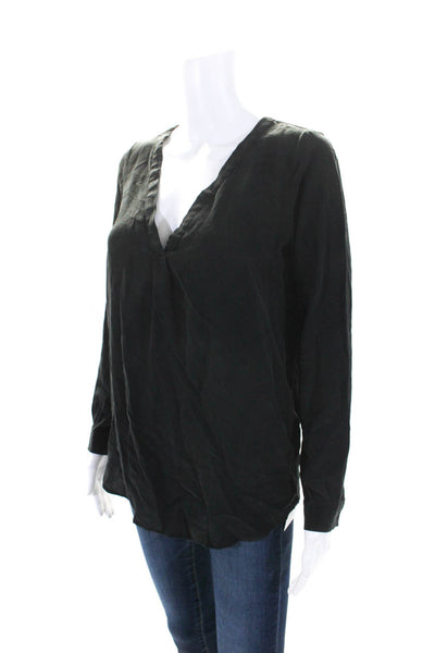 Joie Womens Cotton Georgette Long Sleeve V-Neck Tunic Blouse Top Black Size XS