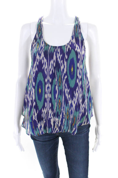 Rory Beca Womens Silk Abstract Print Scoop Neck Racerback Tank Purple Size XS