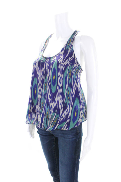 Rory Beca Womens Silk Abstract Print Scoop Neck Racerback Tank Purple Size XS