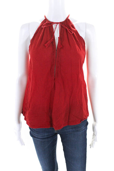 Joie Womens Cotton Crepe Sleeveless Tie V-Neck Blouse Top Red Size XS