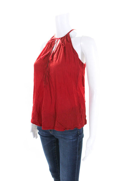 Joie Womens Cotton Crepe Sleeveless Tie V-Neck Blouse Top Red Size XS