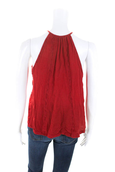 Joie Womens Cotton Crepe Sleeveless Tie V-Neck Blouse Top Red Size XS