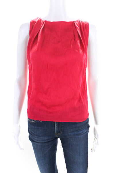 Alice + Olivia Womens Satin Ruched Round Neck Sleeveless Blouse Top Red Size S