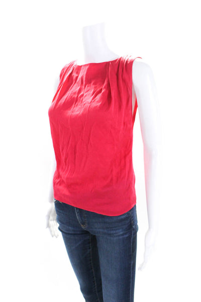 Alice + Olivia Womens Satin Ruched Round Neck Sleeveless Blouse Top Red Size S