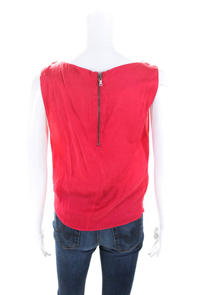 Alice + Olivia Womens Satin Ruched Round Neck Sleeveless Blouse Top Red Size S