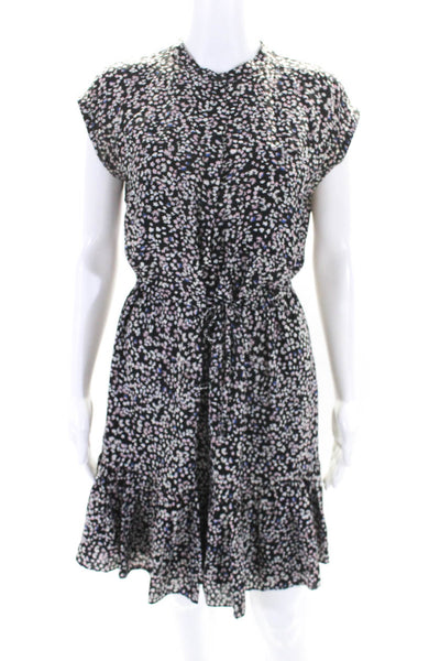 Rebecca Taylor Womens Floral Print Knee Length V-Neck Blouson Dress Black Size 2