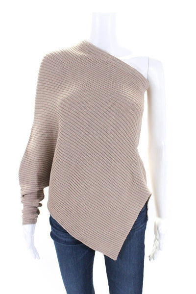 KaufmanFranco Dolman Sleeve One Shoulder Asymmetrical Shrug Sweater Beige Small