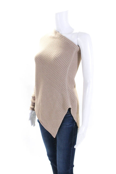 KaufmanFranco Dolman Sleeve One Shoulder Asymmetrical Shrug Sweater Beige Small