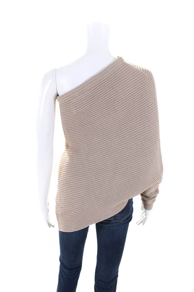 KaufmanFranco Dolman Sleeve One Shoulder Asymmetrical Shrug Sweater Beige Small