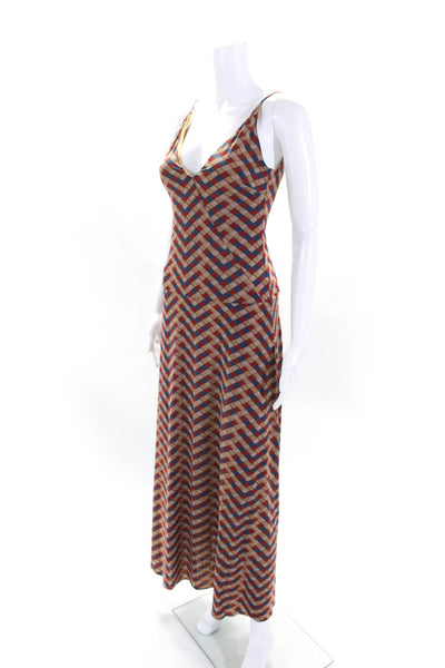 Siyu Womens Basketweave Print V Neck Stretch Maxi Dress Red Blue Beige Size 4