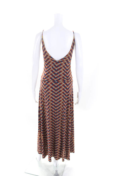 Siyu Womens Basketweave Print V Neck Stretch Maxi Dress Red Blue Beige Size 4