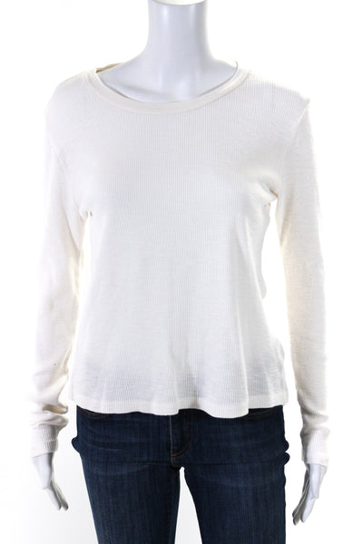 Christina Lehr Womens Long Sleeve Scoop Neck Waffle Knit Tee Shirt White Size 2