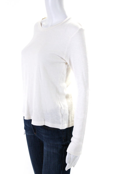 Christina Lehr Womens Long Sleeve Scoop Neck Waffle Knit Tee Shirt White Size 2