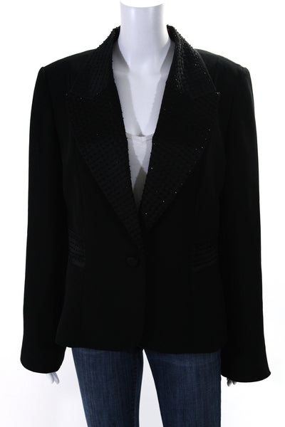 JS Collections Womens Single Button Beaded Satin Trim Blazer Jacket Black 16