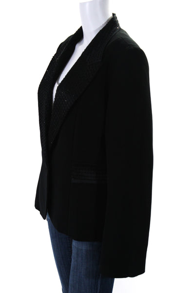 JS Collections Womens Single Button Beaded Satin Trim Blazer Jacket Black 16