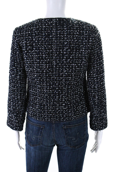 J Crew Womens Hook Front Crew Neck Metallic Tweed Jacket Navy White Size 2