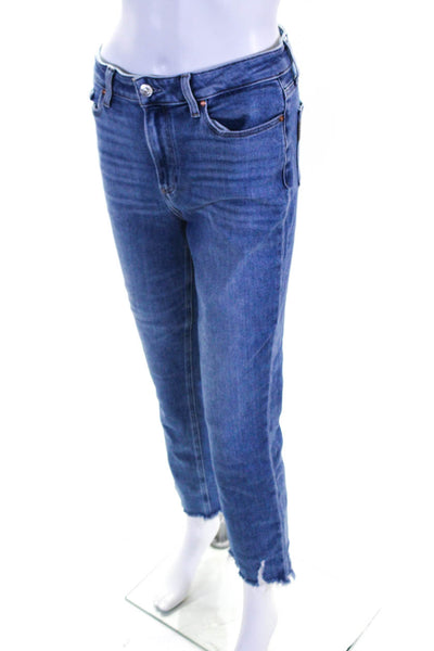 Paige Womens Blue Medium Wash High Rise Distress Straight Leg Jeans Size 28