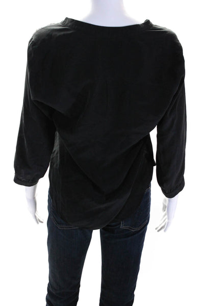 Amanda Uprichard Womens Black Silk V-Neck Long Sleeve Blouse Top Size S