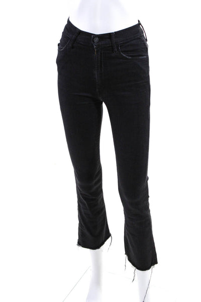 Mother Womens Mid Rise Hustler Ankle Fray Cropped Jeans Black Denim Size 23