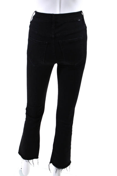 Mother Womens Mid Rise Hustler Ankle Fray Cropped Jeans Black Denim Size 23