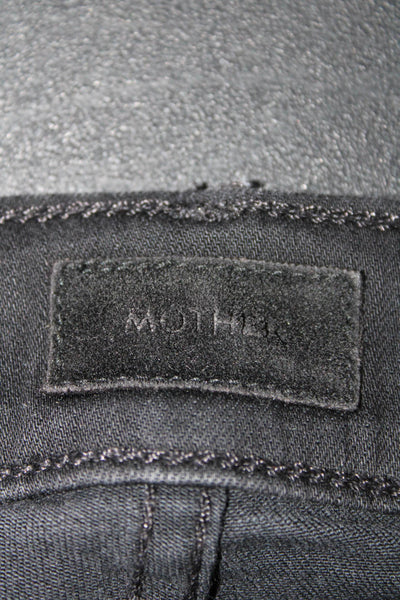 Mother Womens Mid Rise Hustler Ankle Fray Cropped Jeans Black Denim Size 23