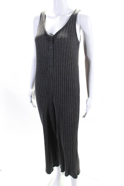 Z Supply Women's V-Neck Sleeveless Ribbed Straight Leg Jumpsuit Gray Size S