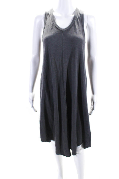 Leallo Women's V-Neck Sleeveless A-Line Midi Dress Charcoal Gray Size S