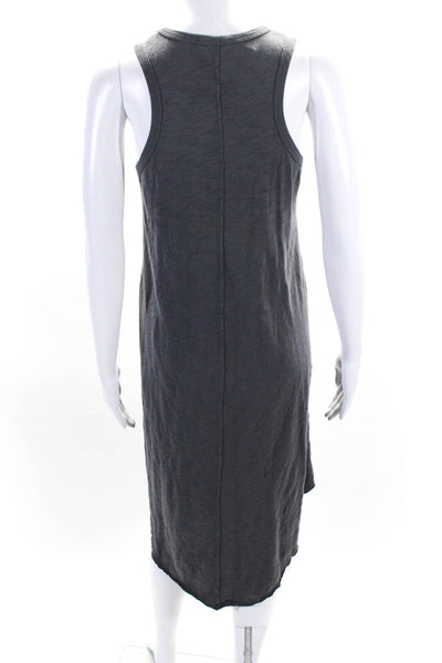 Leallo Women's V-Neck Sleeveless A-Line Midi Dress Charcoal Gray Size S