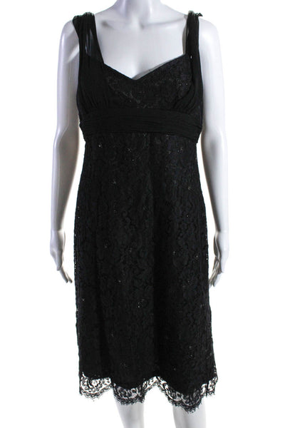 Badgley Mischka Womens Silk Beaded Pleated V-Neck Sleeveless Dress Black Size 12