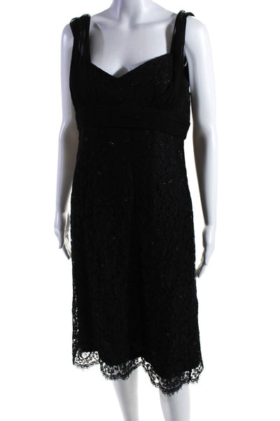 Badgley Mischka Womens Silk Beaded Pleated V-Neck Sleeveless Dress Black Size 12