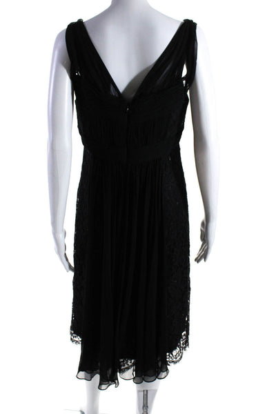 Badgley Mischka Womens Silk Beaded Pleated V-Neck Sleeveless Dress Black Size 12