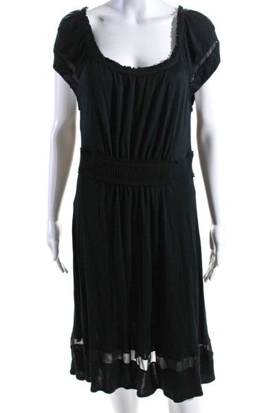 BCBGMAXAZRIA  Womens Sheer Panel Round Neck Short Sleeve Dress Black Size L