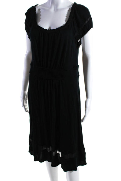 BCBGMAXAZRIA  Womens Sheer Panel Round Neck Short Sleeve Dress Black Size L