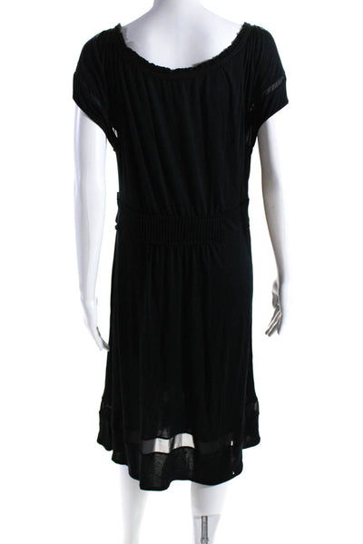 BCBGMAXAZRIA  Womens Sheer Panel Round Neck Short Sleeve Dress Black Size L