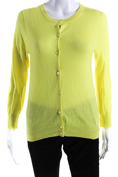 J Crew Womens Cashmere Knit Round Neck Button Up Cardigan Sweater Green Size M